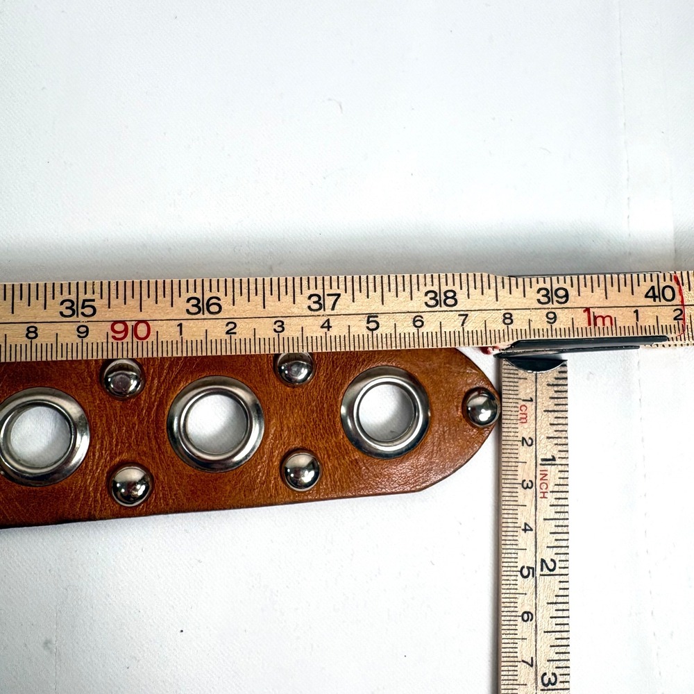 Neiman Marcus Streets Ahead Belt Brown Leather Studded Grommet Size M - Picture 8 of 8